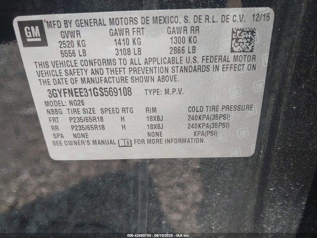 2016 CADILLAC SRX 3GYFNEE31GS569108 Photo 8