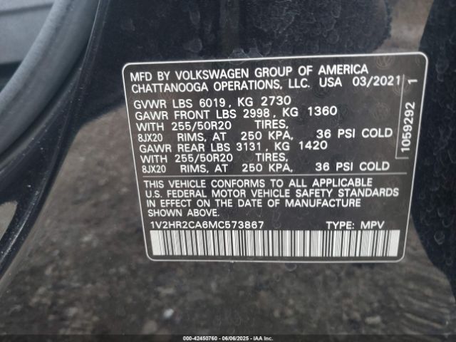 2021 VOLKSWAGEN ATLAS 1V2HR2CA6MC573867 Photo 8