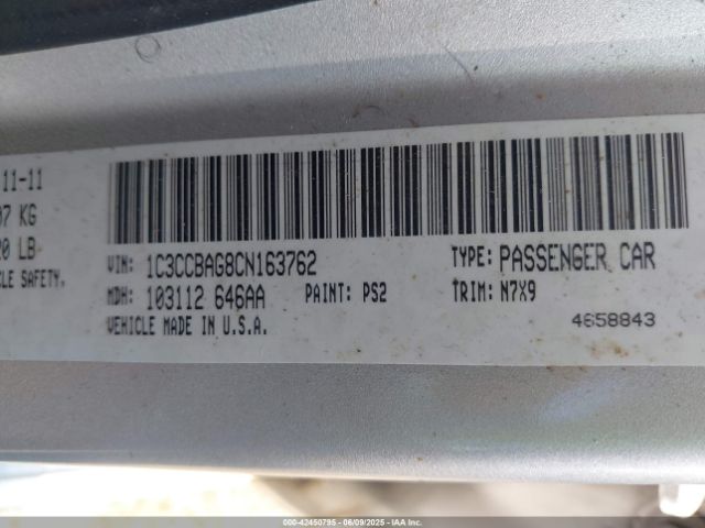 2012 CHRYSLER 200 1C3CCBAG8CN163762 Photo 8