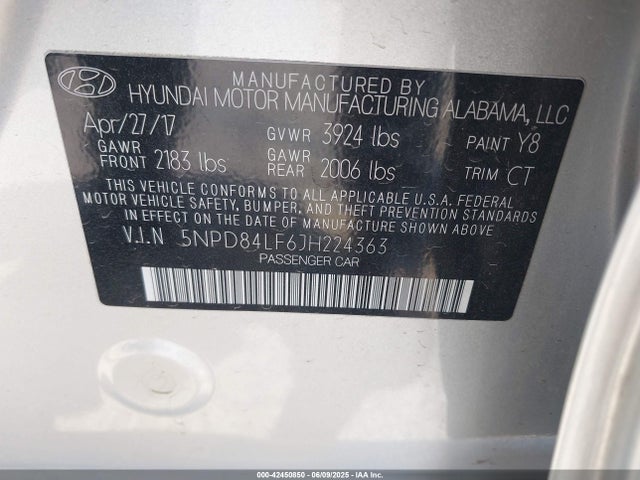 5NPD84LF6JH224363 Hyundai mpi nu