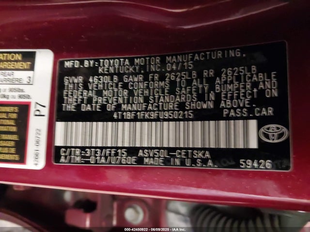 Toyota 2ar-fe 2015 4T1BF1FK9FU950215 Image 9