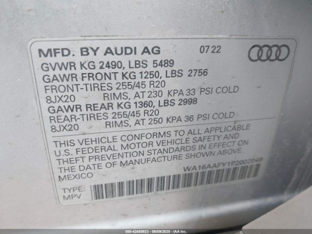 2023 AUDI Q5 SPORTBACK WA16AAFY1P2002049 Photo 8
