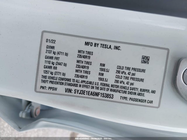 2022 TESLA MODEL 3 5YJ3E1EA6NF153853 Photo 8