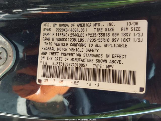 2007 ACURA RDX 5J8TB18567A010857 Photo 8