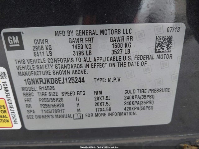 1GNKRJKD8EJ125244 Chevrolet llt