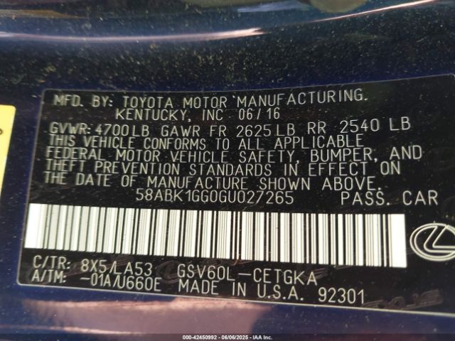 2016 LEXUS ES 350 58ABK1GG0GU027265 Photo 8