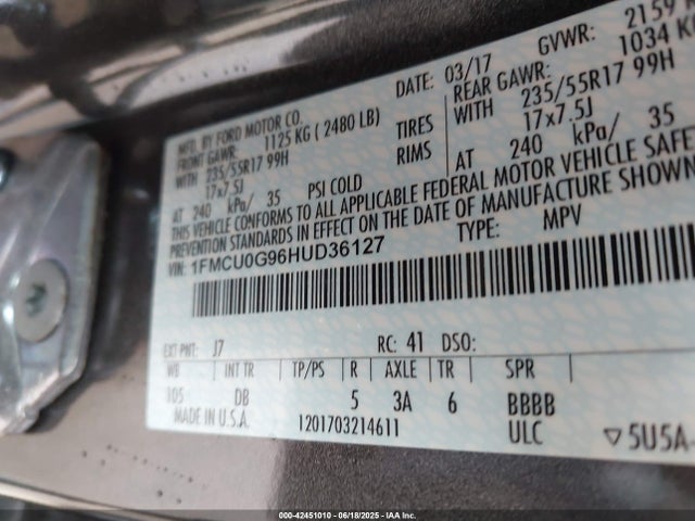 1FMCU0G96HUD36127 Ford 2017