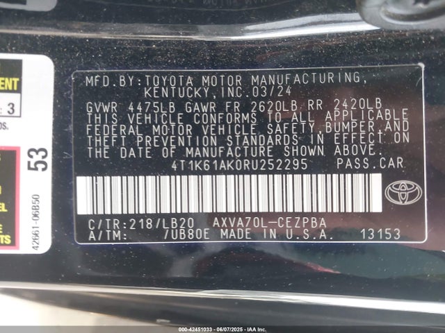 4T1K61AK0RU252295 Toyota a25a-fks