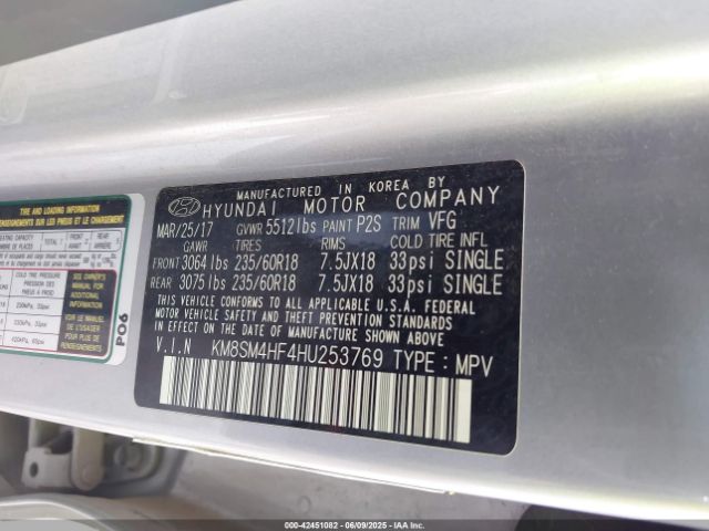 KM8SM4HF4HU253769 Hyundai gdi lambda ii