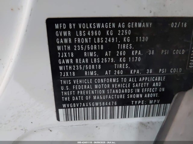 WVGBV7AX5GW584476 Volkswagen 2016