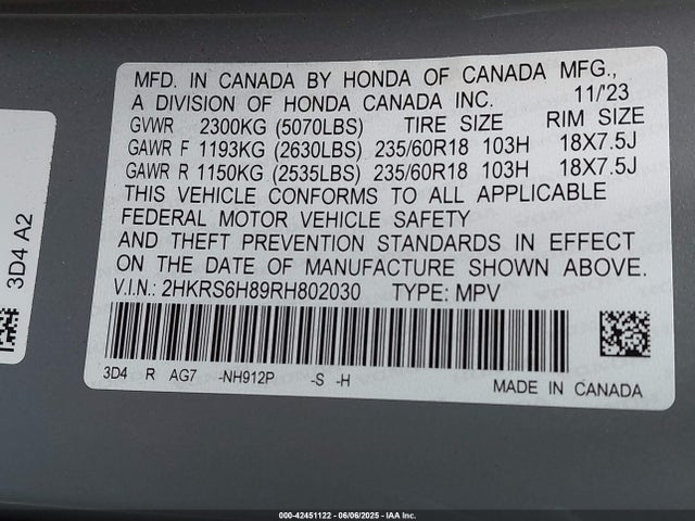 2HKRS6H89RH802030 Honda lfc3