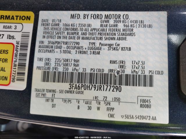 3FA6P0H79JR177290 Ford 2018