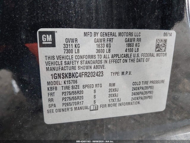 1GNSKBKC4FR202423 Chevrolet l83 - vvt, active fuel management, aluminum