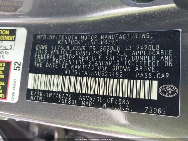 4T1G11AK5NU629492 Toyota a25a-fks