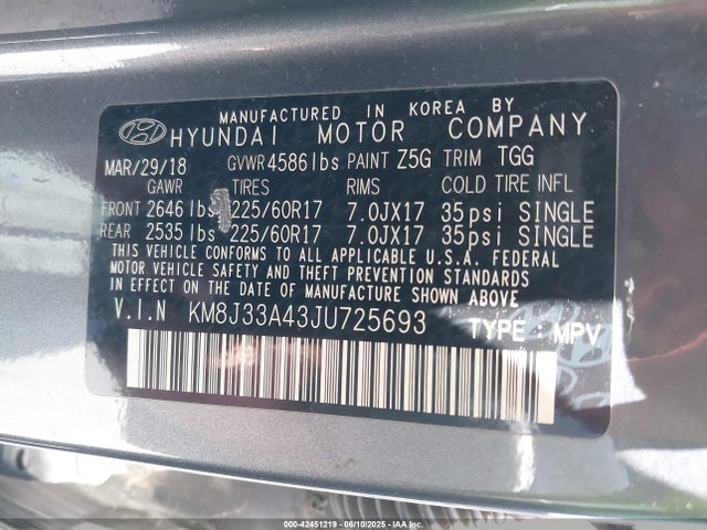 KM8J33A43JU725693 Hyundai gdi nu