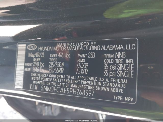 5NMJFCAE5PH268597 Hyundai gdi theta iii