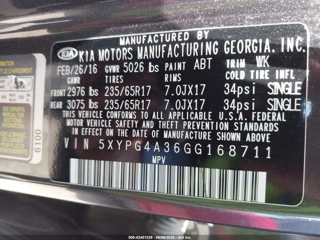 5XYPG4A36GG168711 KIA dohc gdi theta ii