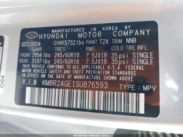 KM8R24GE1SU876593 Hyundai Palisade Sel