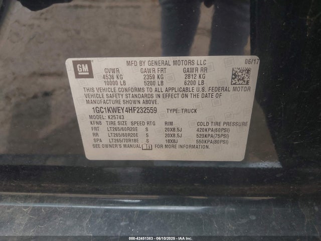 1GC1KWEY4HF232559 Chevrolet l5p - direct injection, duramax, gen 5, var 1
