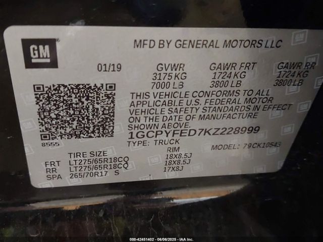 1GCPYFED7KZ228999 Chevrolet l84 - di, dfm, alum, gen 5, var 2