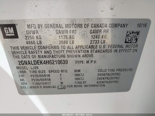 2GNALDEK4H6210639 Chevrolet lea - sidi: spark ignited direct injection, e85 max, alum