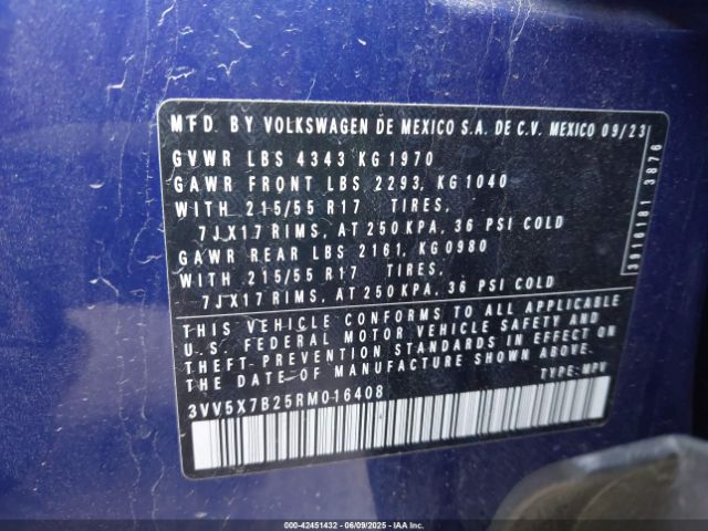 3VV5X7B25RM016408 Volkswagen Taos 1.5t S