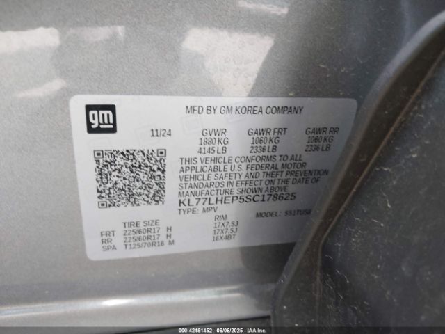 KL77LHEP5SC178625 Chevrolet Trax Fwd Lt