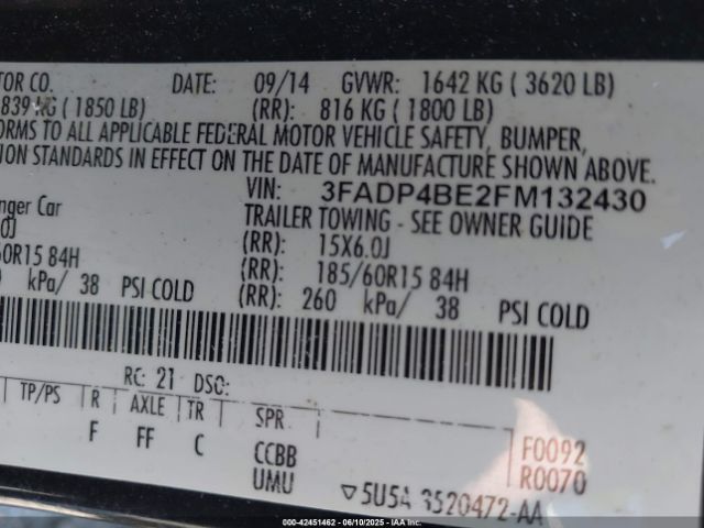 3FADP4BE2FM132430 Ford FIESTA SE