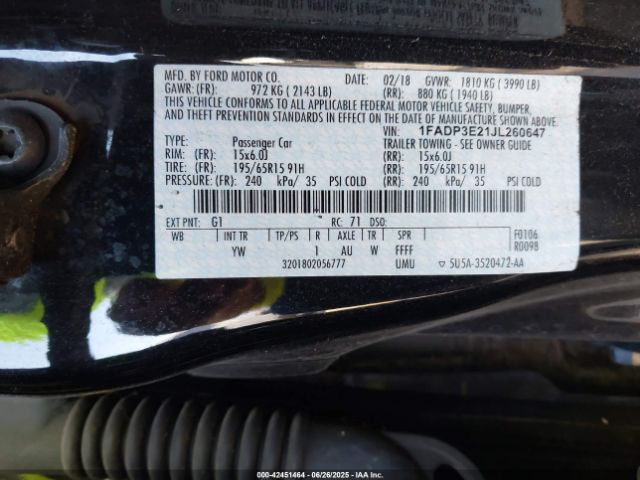1FADP3E21JL260647 Ford 2.0l gdi