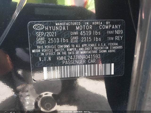 KMHL24JJXNA041593 Hyundai Sonata Hybrid Blue