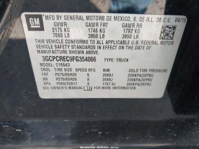 2015 CHEVROLET SILVERADO 1500 3GCPCREC9FG354066 Photo 8