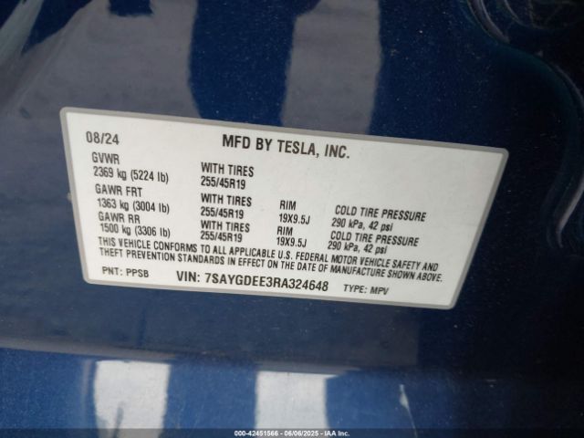 2024 TESLA MODEL Y 7SAYGDEE3RA324648 Photo 8