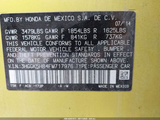 3HGGK5H84FM717976 Honda Fit Ex/ex-l