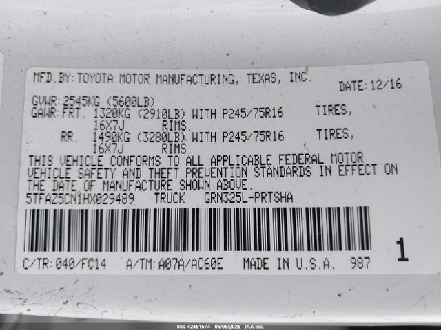 5TFAZ5CN1HX029489 Toyota 2gr-fks