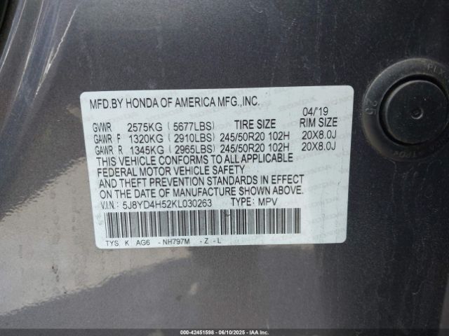 2019 ACURA MDX 5J8YD4H52KL030263 Photo 8
