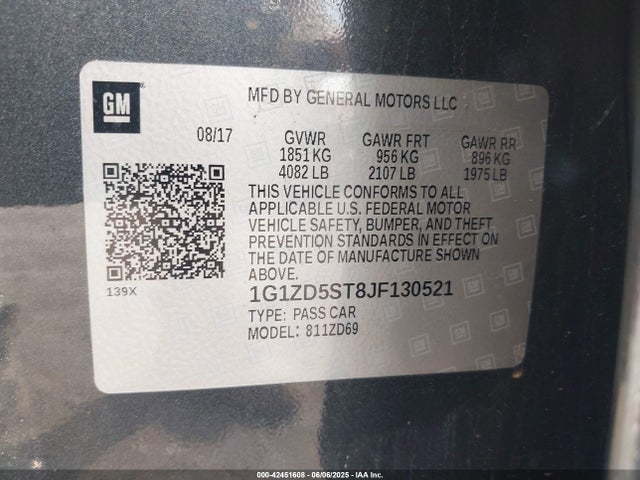 1G1ZD5ST8JF130521 Chevrolet lfv - direct injection, variable valve timing, gen 1