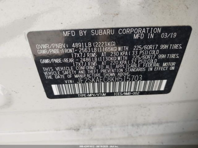 2019 SUBARU FORESTER JF2SKAEC8KH515703 Photo 8