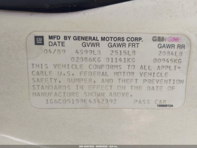 1989 CADILLAC DEVILLE 1G6CD5159K4342392 Photo 8