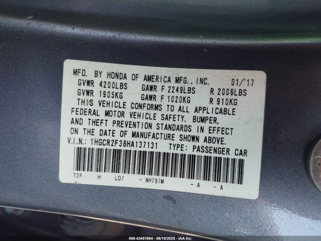 1HGCR2F38HA137131 Honda k24w1