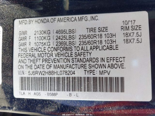 2017 HONDA CR-V 5J6RW2H88HL078204 Photo 8