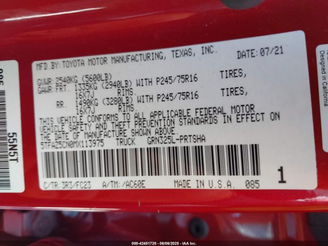 5TFAZ5CN0MX113975 Toyota 2gr-fks
