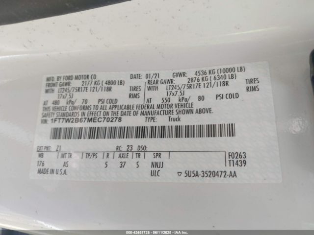 1FT7W2B67MEC70278 Ford F-250 Xl