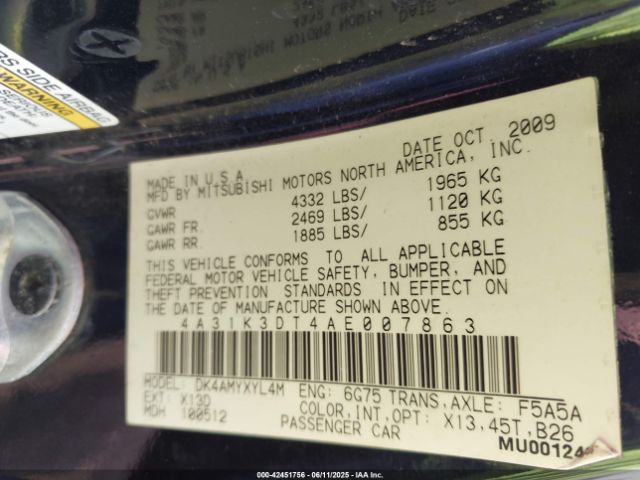 2010 MITSUBISHI ECLIPSE 4A31K3DT4AE007863 Photo 8