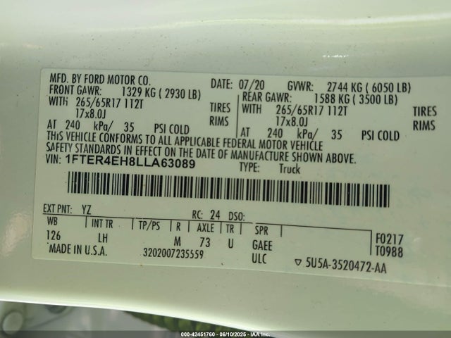 Ford 2020 2020 1FTER4EH8LLA63089 Image 9