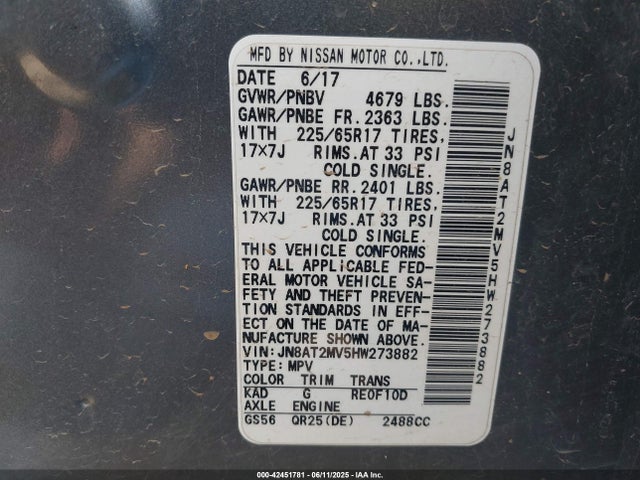 JN8AT2MV5HW273882 Nissan 2017