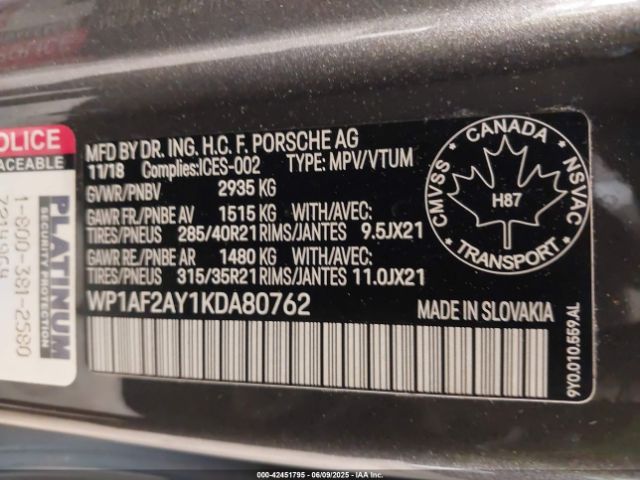 2019 PORSCHE CAYENNE WP1AF2AY1KDA80762 Photo 8