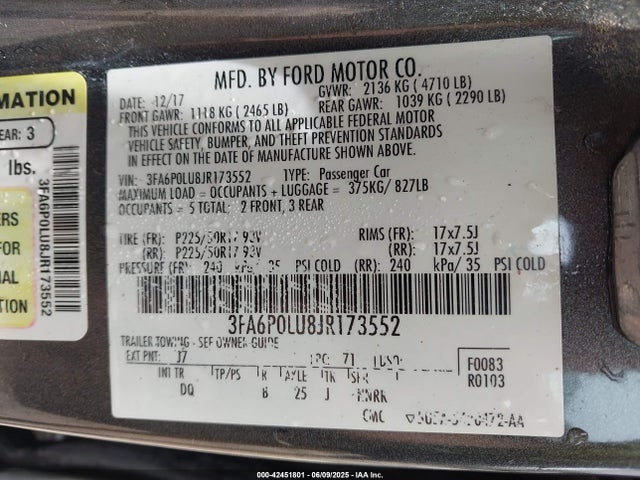 Ford 2.0l 4v atk hev 2018 3FA6P0LU8JR173552 Image 9