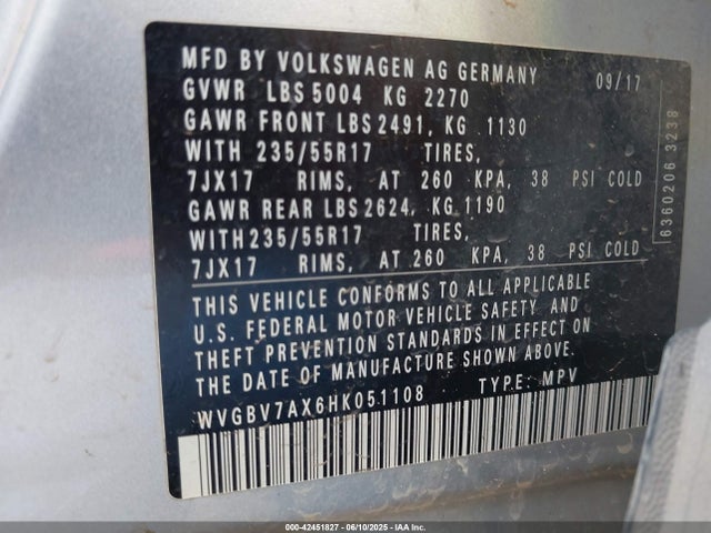 WVGBV7AX6HK051108 Volkswagen 2.0 tsi