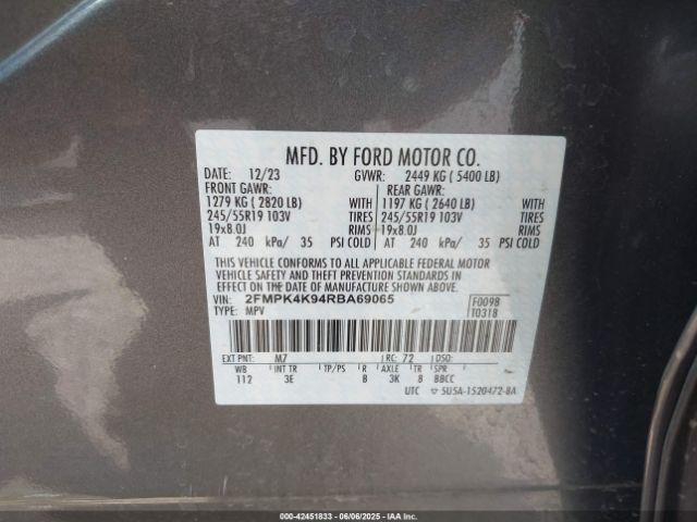 2FMPK4K94RBA69065 Ford Edge Titanium