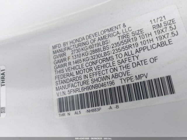 2022 HONDA ODYSSEY 5FNRL6H90NB046196 Photo 8
